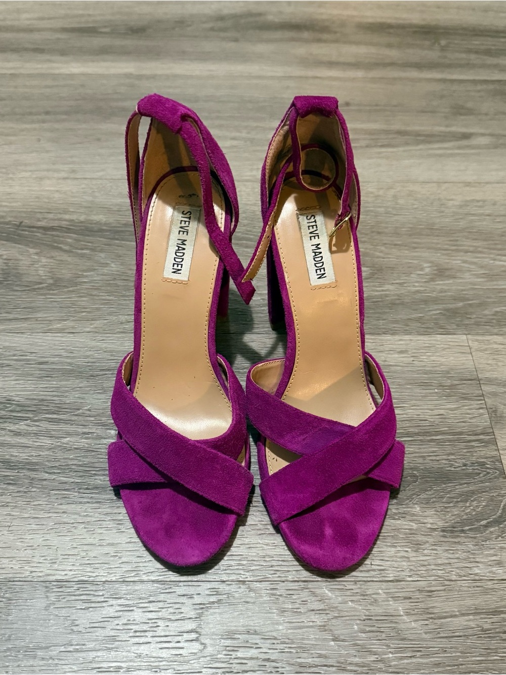 Steve Madden Magenta Suede Crisscross Ankle-Strap Block Heels